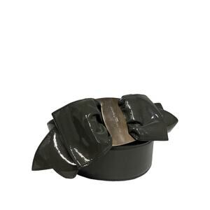 SALVATORE FERRAGAMO Gray Patent Leather Bow Accent Belt